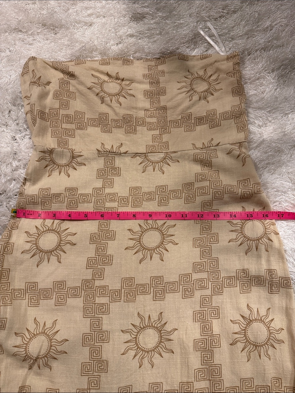 Sun-Print Strapless Summer Dress in Beige - Picture 14 of 16